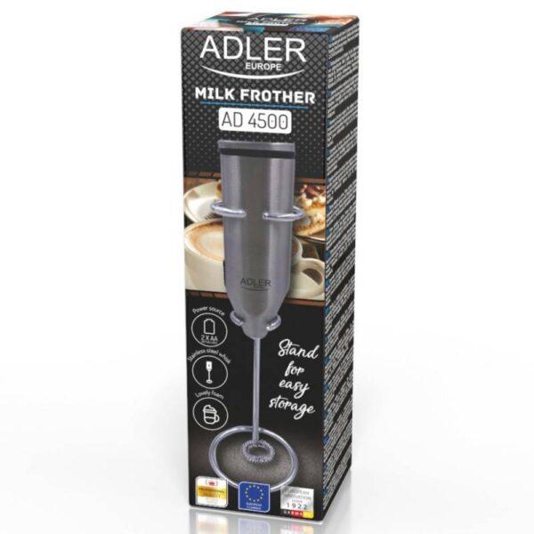 Миксер за фрапе на стойка Adler AD 4500, Бъркалка и корпус от инокс, 2хAA, Сребрист - Technomani