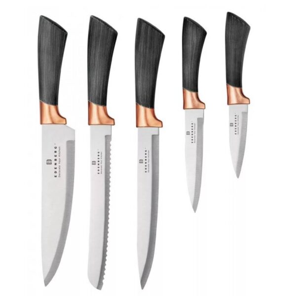 Комплект ножове с поставка Edenberg EB-5112, 6 ч, Неръждаема стомана, Черен/златист - Technomani