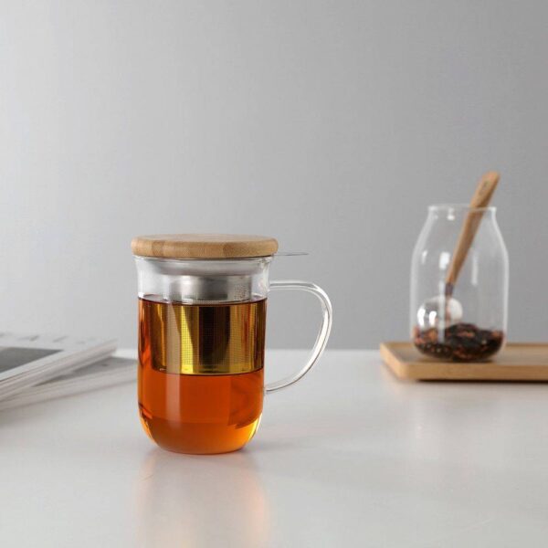 Чаша за чай с цедка VIVA Minima 500ml, бамбуково капаче за запарка - Technomani