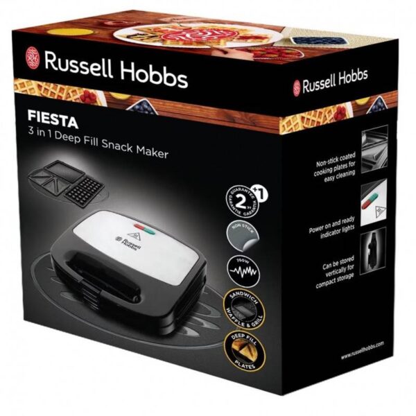 Тостер за сандвичи и гофрети 3в1 Russell Hobbs Fiesta Deep Fill 24540-56, 750W, 3 вида плочи, Черен/инокс - Technomani