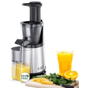 Сокоизстисквачка Slow juicer Russell Hobbs 25170-56, 150 W, 3 сита, 0.7 l, Обратно движение, Студено пресоване, Инокс/черен - Technomani