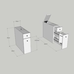 Шкаф за баня Kalune Design 854KLN3908, 19х60 см, 2 чекмеджета, Меламиново покритие, Кафяв - Technomani