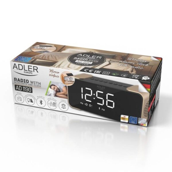 Радиочасовник Adler AD 1190, 2х3W, Аларма, Bluetooth, AUX, USB, CD карта, LCD дисплей, 2600 mAh, Меден/черен - Technomani