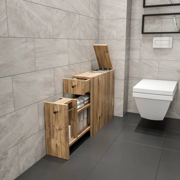 Шкаф за баня Kalune Design 854KLN3908, 19х60 см, 2 чекмеджета, Меламиново покритие, Кафяв - Technomani