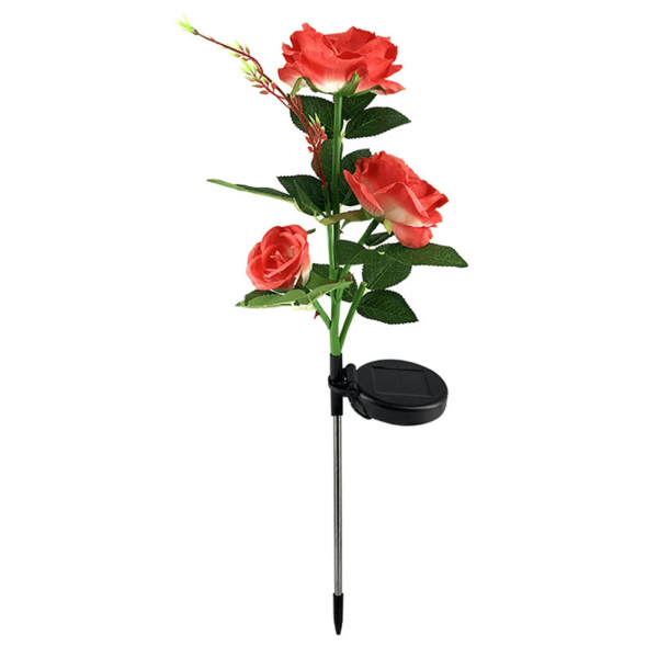 Соларна лампа роза, топла бяла светлина, сензор за здрач, IP65 - Technomani.bg