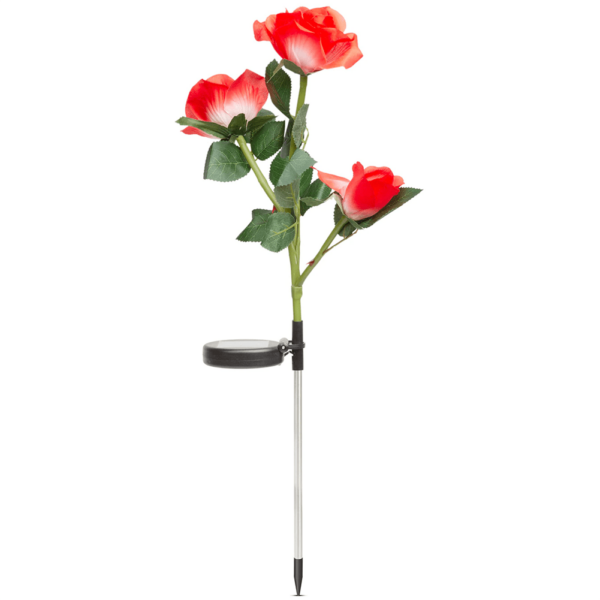 Соларна лампа роза, топла бяла светлина, сензор за здрач, IP65 - Technomani.bg
