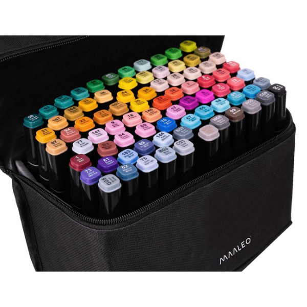 Комплект двустранни маркери Maaleo, 40-80 части, перманентни, многоцветни, калъф за съхранение