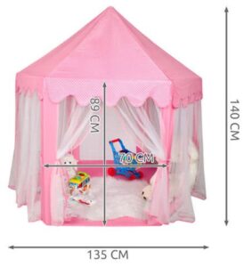 Детска Палатка Kruzzel, 6 входа, Коничен покрив, Прозрачни завеси, 140x135cm (височина, диаметър), Лесен монтаж, Розова