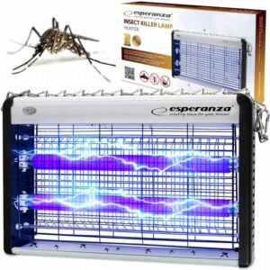 Инсектицидна лампа Esperanza Hunter EHQ006, 20W, 80m2, UV светлина, Тиха работа, Бял - Technomani