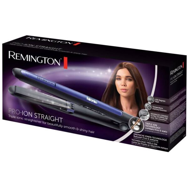 Преса за коса Remington S7710 PRO Ion Straight, Керамични плочи, 230 C, 9 настройки на температура, Йонизация, Син - Technomani