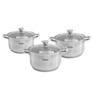 Комплект тенджери Rosberg R51210L6B Комплект тенджери Rosberg R51210L6B, 6 ч, 2.5/3.4/4.5 литра, Дебело дъно, Индукция, Инокс - Technomani