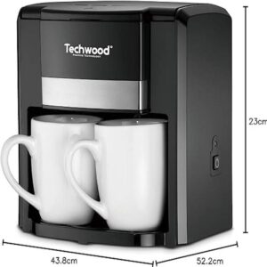 Кафемашина с две чаши Techwood TCA-206, 500W, Перманентен филтър, Черен - Technomani