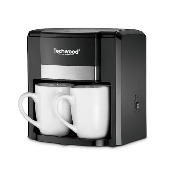 Кафемашина с две чаши Techwood TCA-206, 500W, Перманентен филтър, Черен - Technomani
