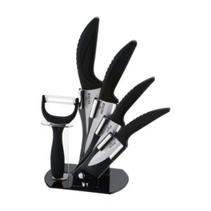 Комплект керамични ножове с белачка Zilner ZL-5124, 6 части, Черен/инокс