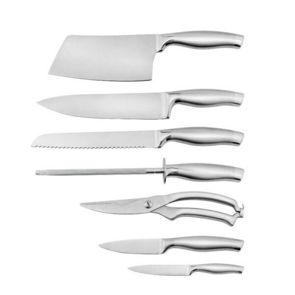 Комплект ножове HausRoland A-601C, 8 части, Точило и ножица, Дървена поставка, Инокс - Technomani