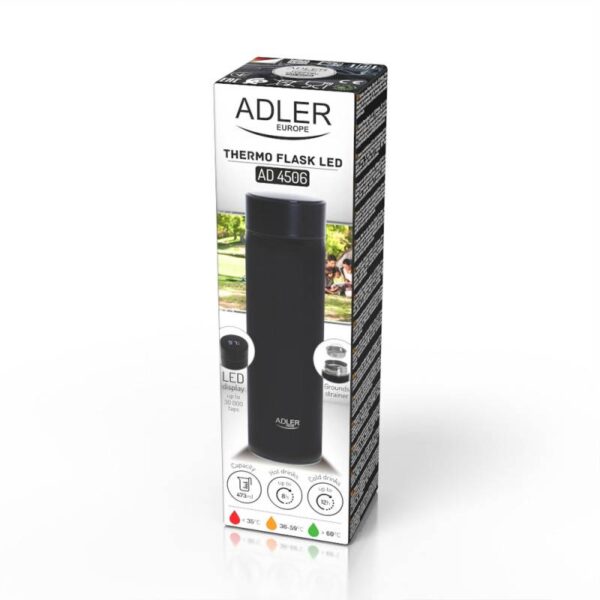 Термос с индикатор за температура Adler AD 4506bk, 473 ml, LED, Без BPA, Черен - Technomani