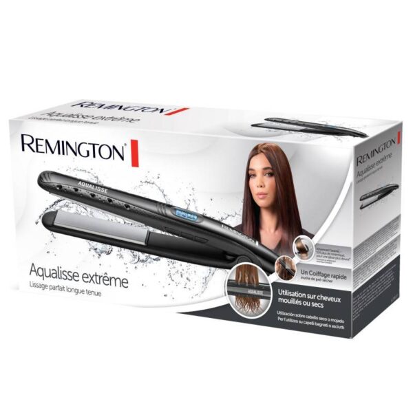 Преса за коса Remington S7307, Керамични плочи 110мм, Авто. изключване, Мокра и суха коса, Turbo Boost, Черен - Technomani