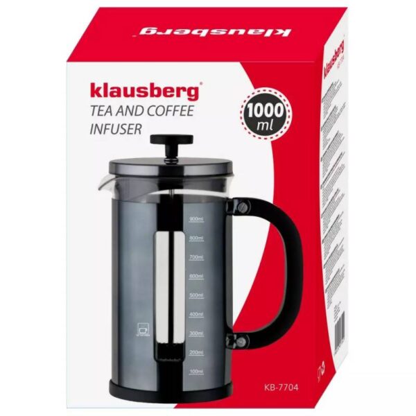 Френска преса за кафе Klausberg KB 7704, 1 l, Стъкло, Мерителна скала - Technomani