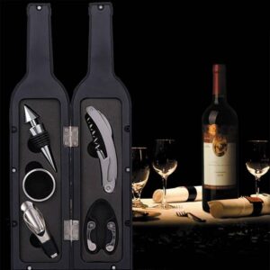 Комплект за вино в кутия Bohman BH-WO-01, 5 части, Тирбушон, Наливник, Тапа, Черен - Technomani