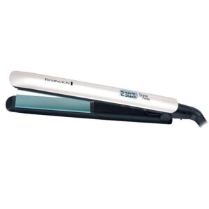 Преса за коса Remington Shine Therapy S8500, 9 температурни настройки 150-230 C, Керамично покритие, Плаващи плочи, Бял/зелен - Technomani