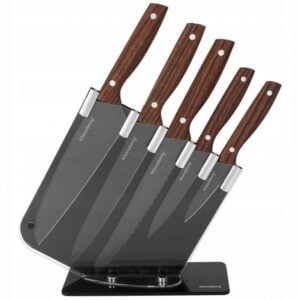 Комплект ножове със стойка Klausberg KB 7616, 6 ч, Неръждаема стомана, Кафяв/сив - Technomani
