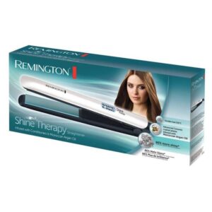 Преса за коса Remington Shine Therapy S8500, 9 температурни настройки 150-230 C, Керамично покритие, Плаващи плочи, Бял/зелен - Technomani