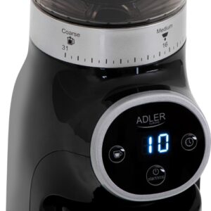 Кафемелачка Adler AD 4450 Burr, 300W, 31 настройки за смилане, 75 гр. за 25 сек., Черен / Сребрист