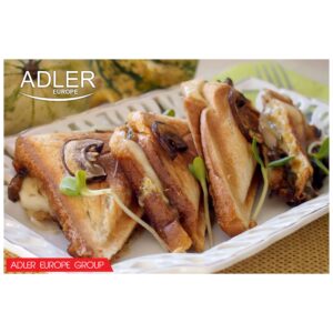 Уред за сандвичи Adler AD-3015, 850W, Незалепващо покритие, Инокс/Черен