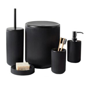 Комплект за баня Kosova 196RWE3327, 5 части, Стилен дизайн, Неръждаем материал, Без BPA, Черен - Technomani