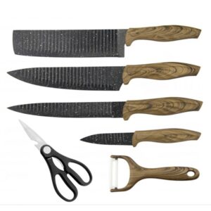 Комплект ножове HausRoland HR001-1, 6 части, Белачка и ножица, Гумена дръжка, Кафяв - Technomani