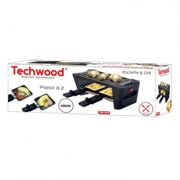 Раклет и грил Techwood TRD-2456, 450W, Незалепващо покритие, Студени дръжки, Термостат, Черен - Technomani
