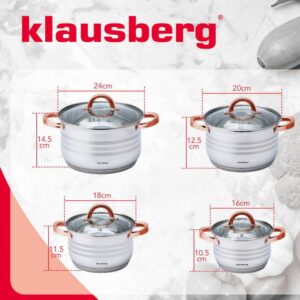 Комплект тенджери Klausberg KB 7699, 8 части, Индукция, Инокс/златист - Technomani