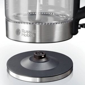 Стъклена електрическа кана с филтър Russell Hobbs Clarity 20760-57, 2200W, 1L, Осветена, Скрит нагревател, SCHOTT DURAN, Филтър BRITA, Инокс - Technomani